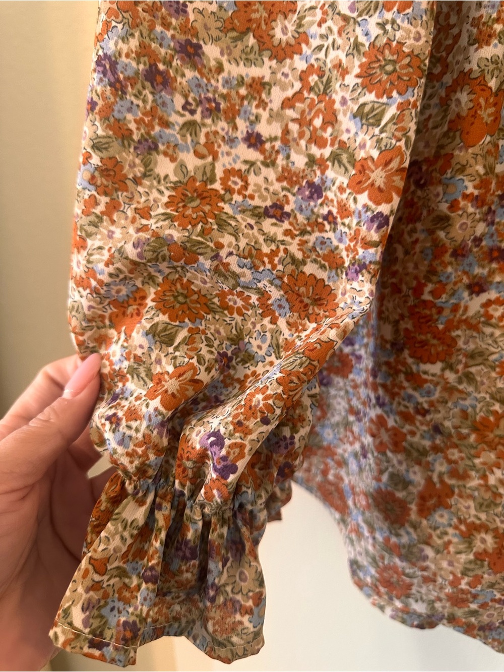 Women's Floral Ruffle-Yoke Tunic Top - Rust Multi - Picture 4 of 6